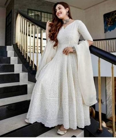 White Embroidered Pant Salwar Suit