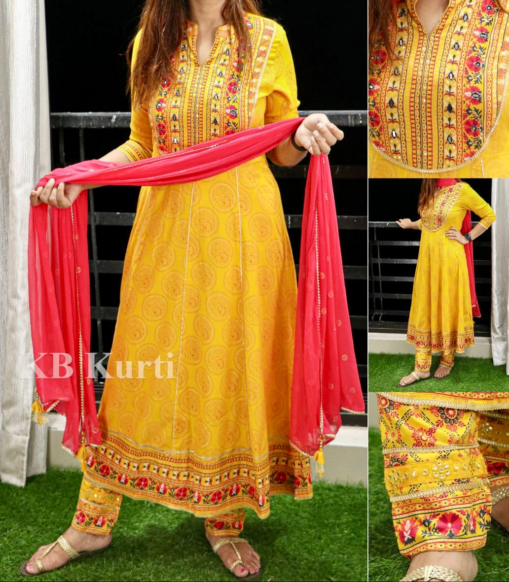 Yellow Embroidered Pant Salwar Suit