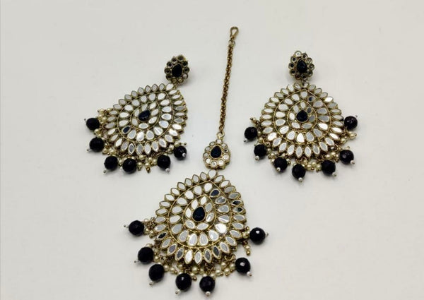 Kundan Beads Earrings with Maang Tikka
